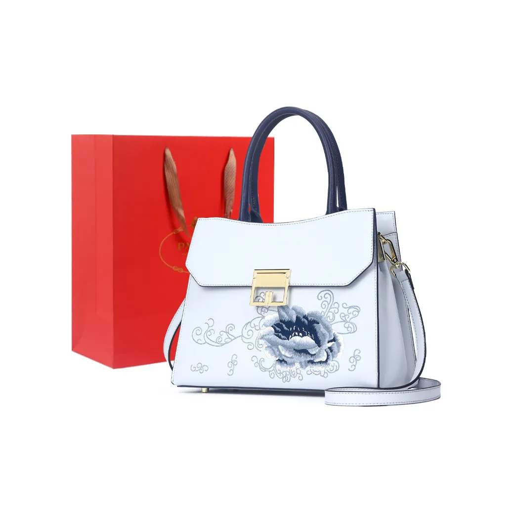 PAYOT Cow Leather Handbag Crossbody Bag, Shoulder Bag Regular Women's Ice Clear Peony Embroidery