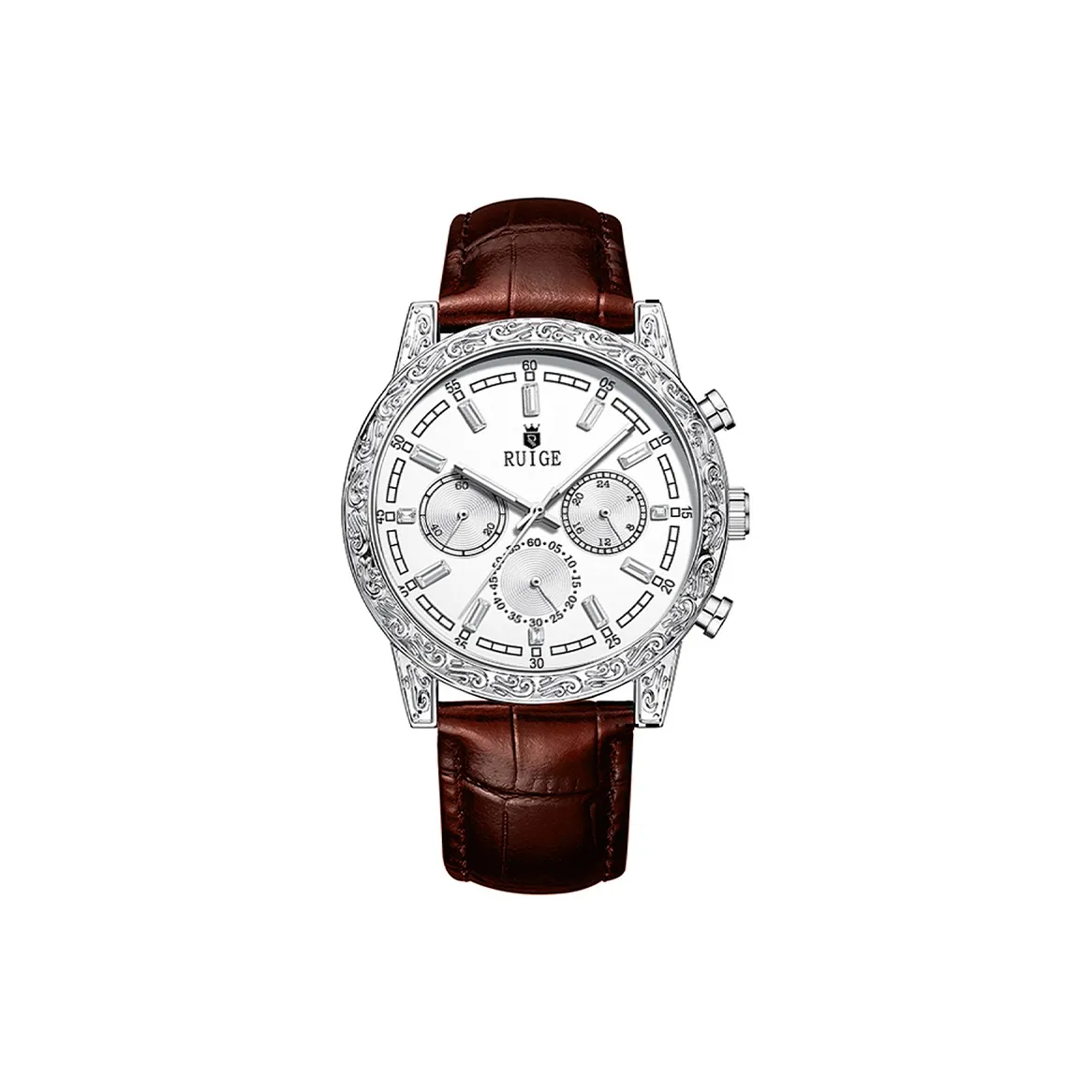 RUIGE или Ying Collection Кварцевый механизм Естественная кожа Ремешок Часы Мужские Черный циферблат