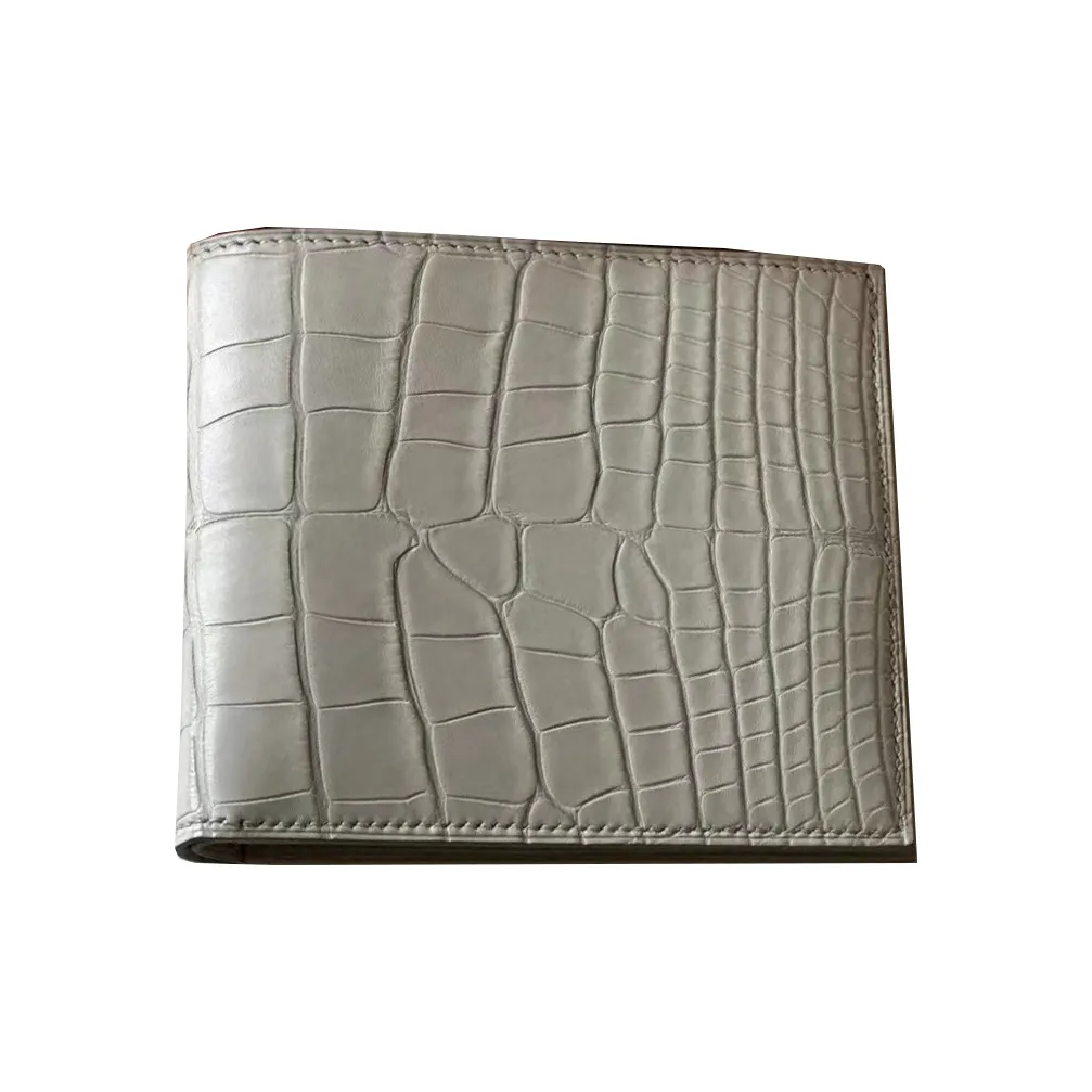 HERMES MC2 Matte Crocodile Leather Wallet Men's 8L Beton Glacier White & Concrete Gray