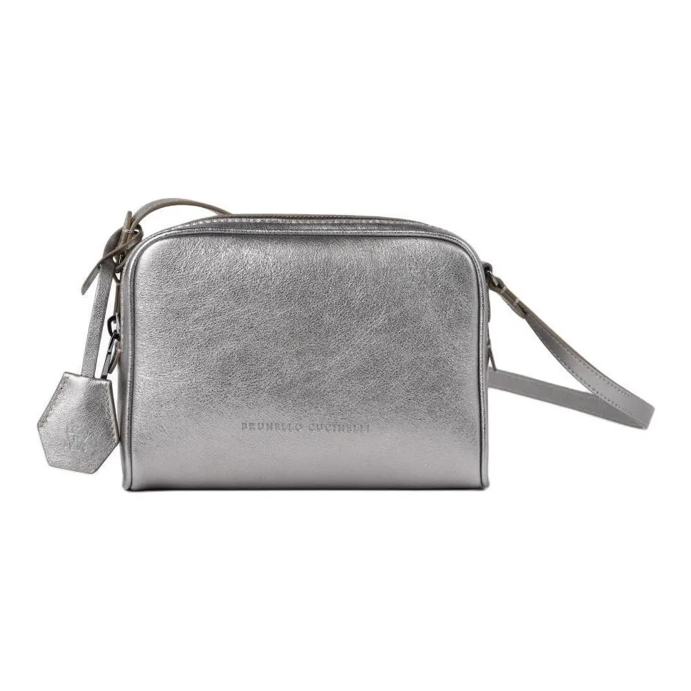 Brunello Cucinelli Calfskin One Shoulder Crossbody Clutches Women's Silver