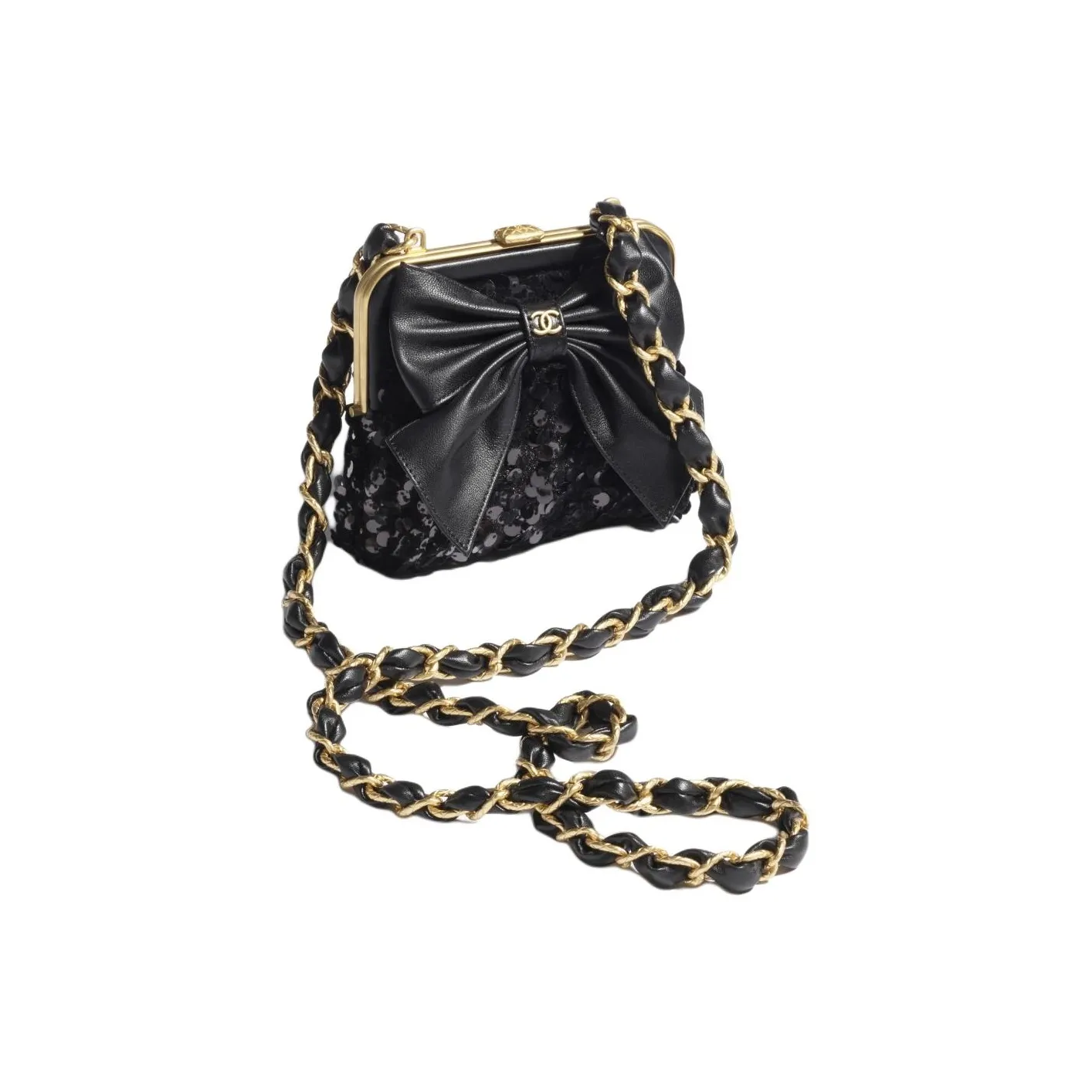 CHANEL Tweed Sequins Shoulder Bag Crossbody Bag Women's Black