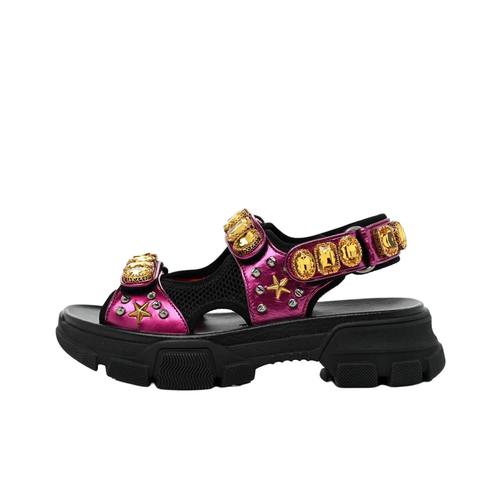 GUCCI Aguru Strap Sandals Women's Black Pink