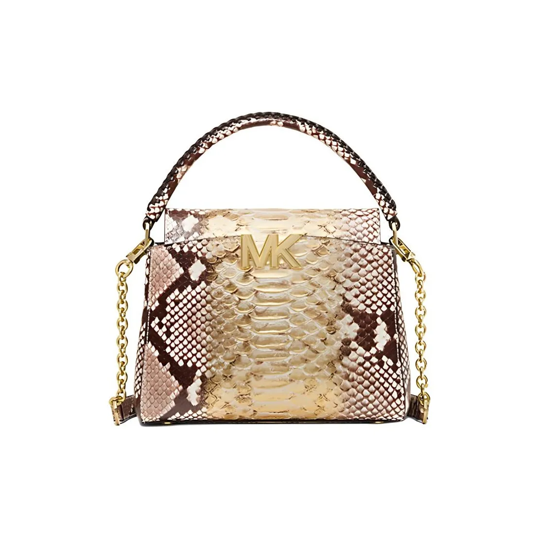 MICHAEL KORS Karlie Embossed Leather Shoulder Bag Crossbody Bag Handbag Small Size Women's Gold