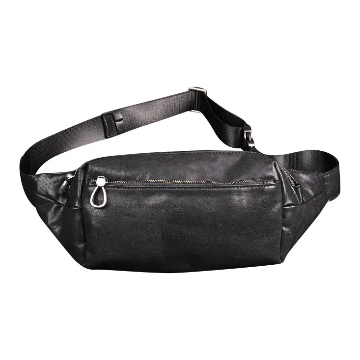 DOSRFINI Лицевая коровья кожа Бананка Стандартный Мужской Черный