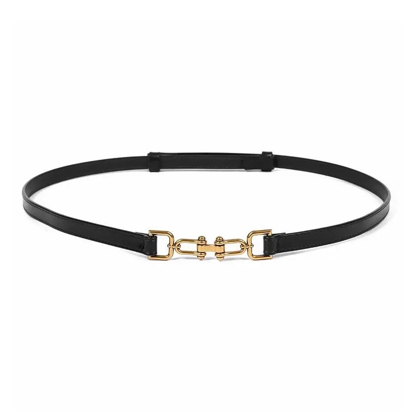 YOUYOULAN Модный Тонкий Улучшенный Золотой Тон Пряжка с утяжкой на талии Без проколов Регулируемый Спилок коровья кожа