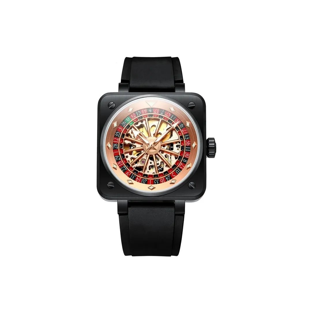 Rotty Scander Fashion Trend Mechanical Movement Rubber Strap Watch Men's Watches Cut Out Dial