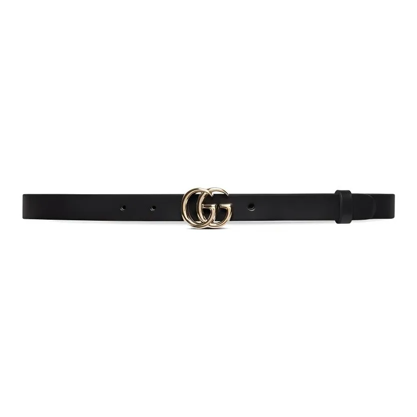 GUCCI Logo Identification Leather Belts Women's Black Width 2CM