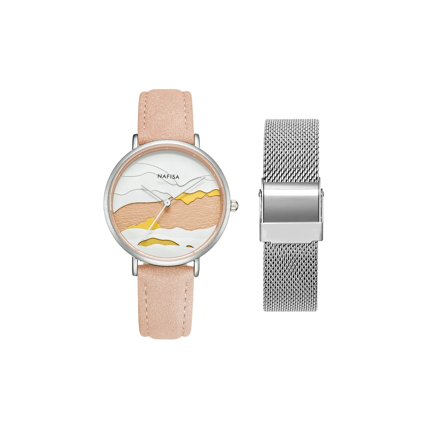 NAFISA Mountain and River Collection Кварцевый механизм Кожаный ремешок Часы Женские Многоцветный циферблат