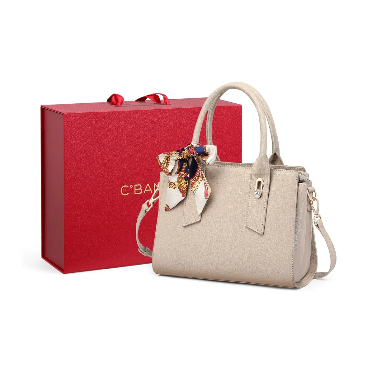 C°BANNER Cow Leather With Synthetic Leather Shoulder Bag, Crossbody Bag, Mom Handbag Regular Women's Creamy Apricot