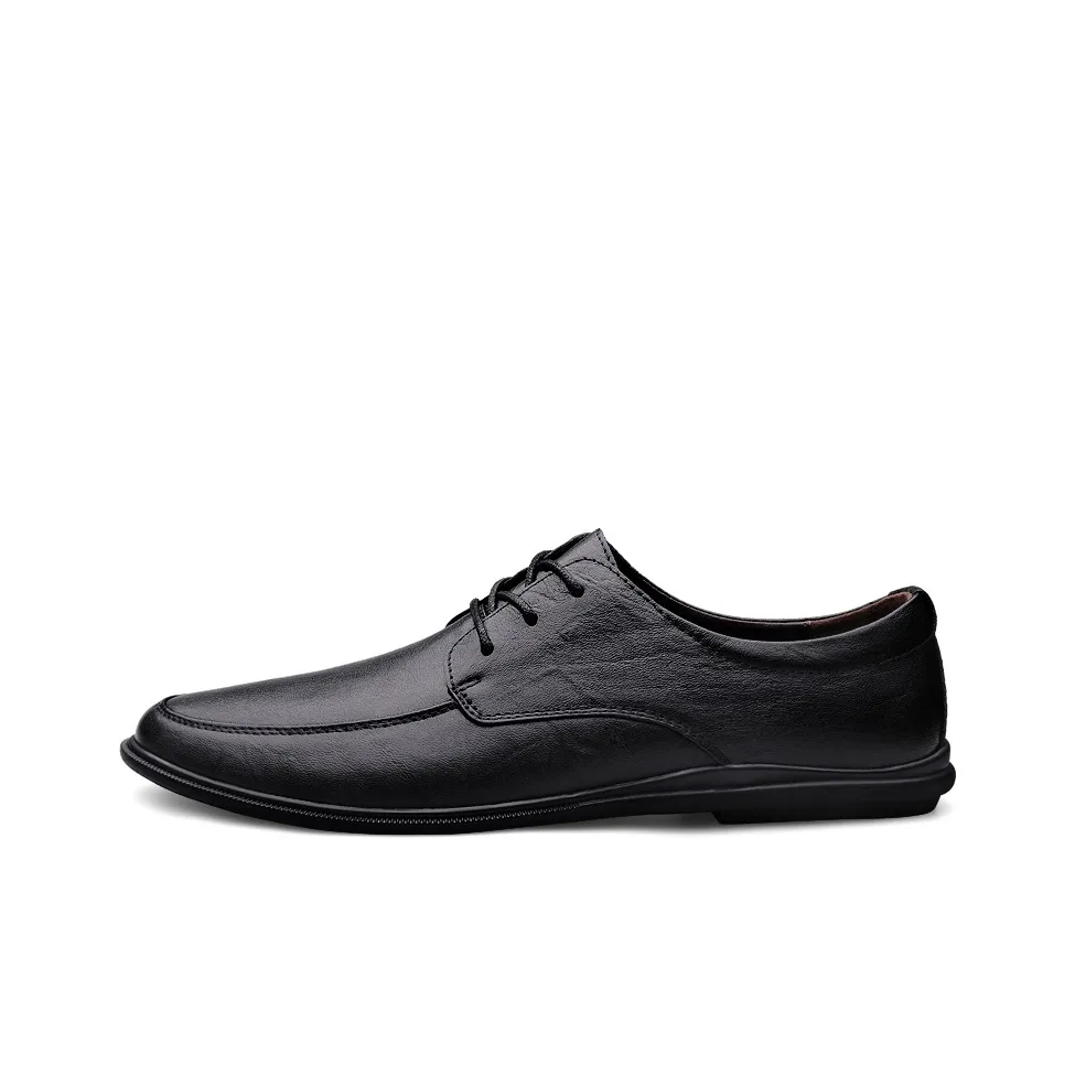 Bull charm Casual Leather Shoes Men's Low Top Black/Dark Brown/Red Brown