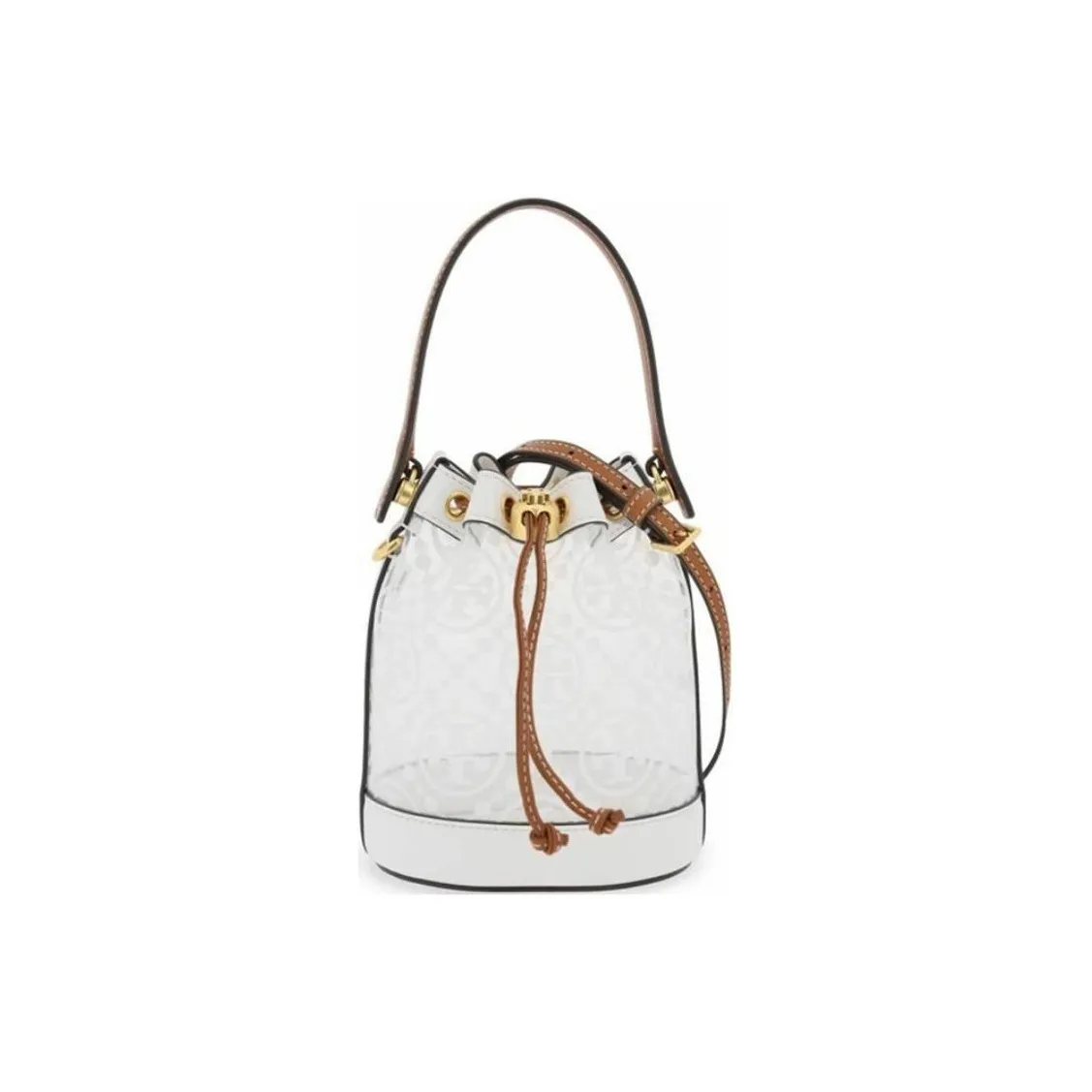 TORY BURCH T Monogram Leather Trim Bucket Bags Shoulder Bag Crossbody Bag Handbag Mini Women's Transparent