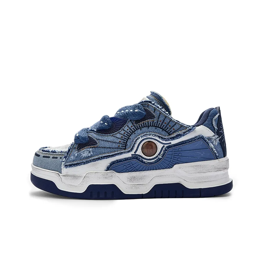U.T.B Horizon001 Trailblazer Series Abrasion Resistant Mid Top Skateboard Shoes Unisex Denim Blue