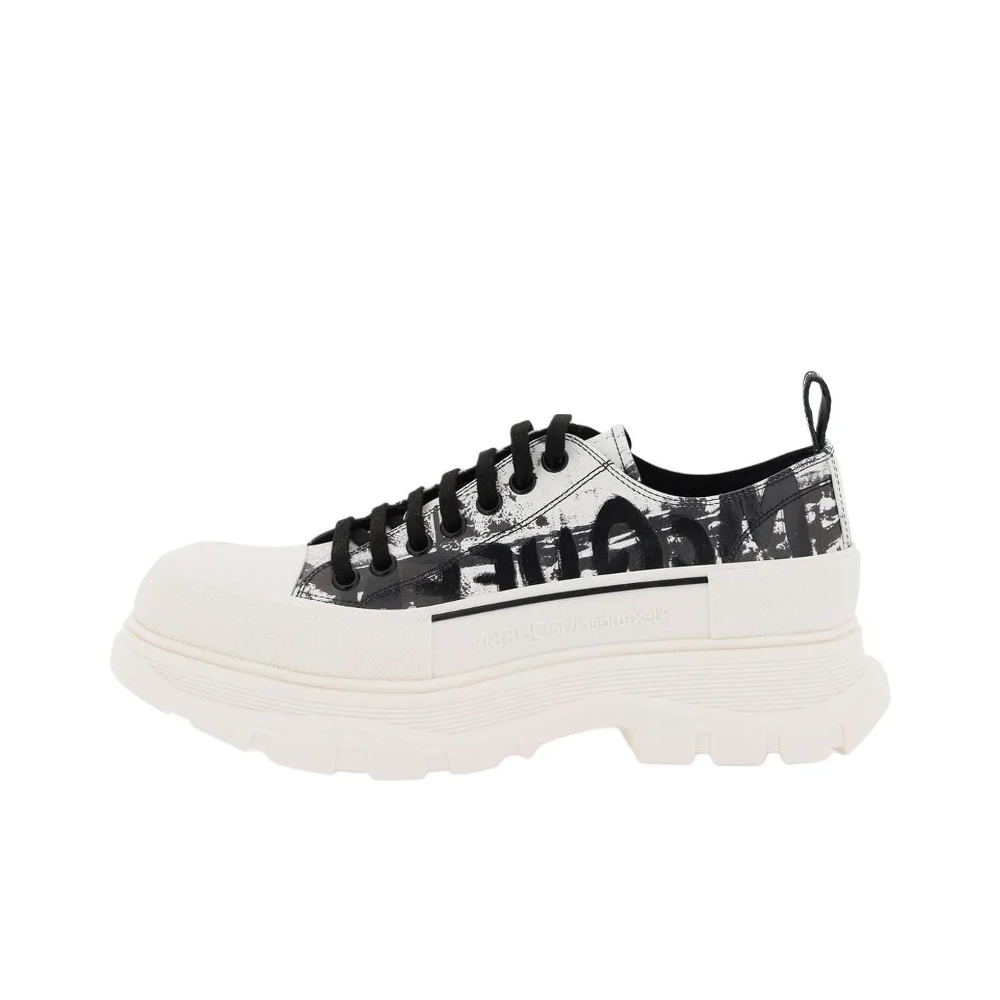 Alexander McQueen Tread Slick Low Lace Up Graffiti Black White