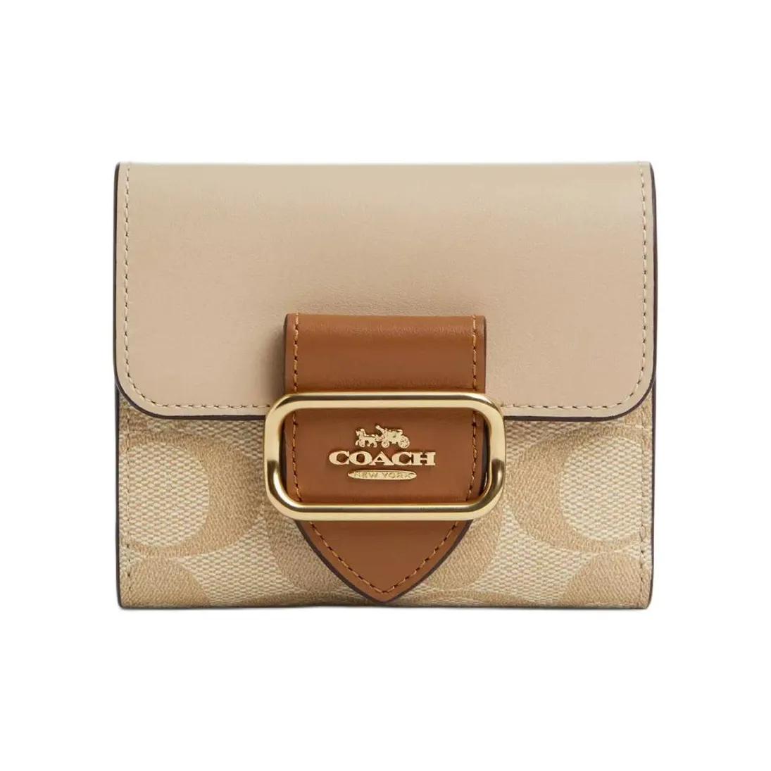 COACH Morgan Покрытый холст Телячья кожа Кошелек Мини Женский Айвори Светлый хаки Хаки Многоцветный