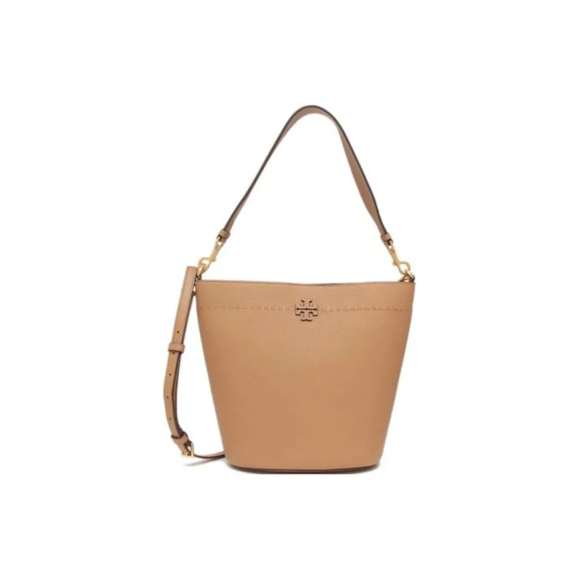 TORY BURCH McGraw Leather Bucket Bag, Portable Crossbody Bag, Shoulder Bag Women's Brown