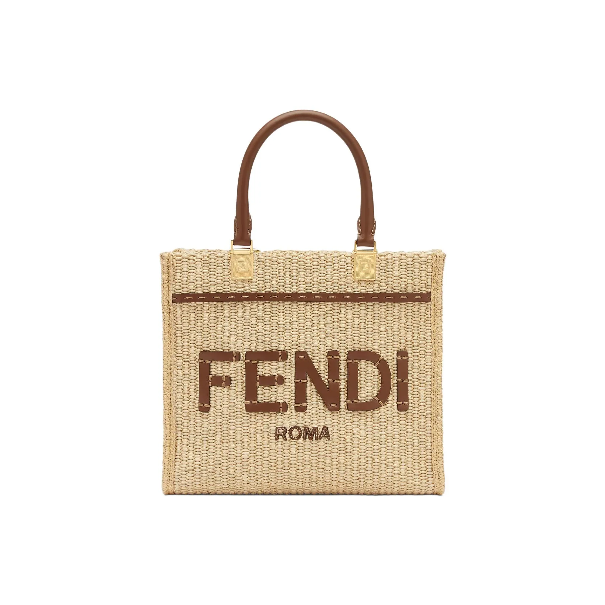 FENDI Sunshine Raffia With price Tote Bag Shopping Bag Shoulder Bag Crossbody Bag Handbag Small Size Women's Beige