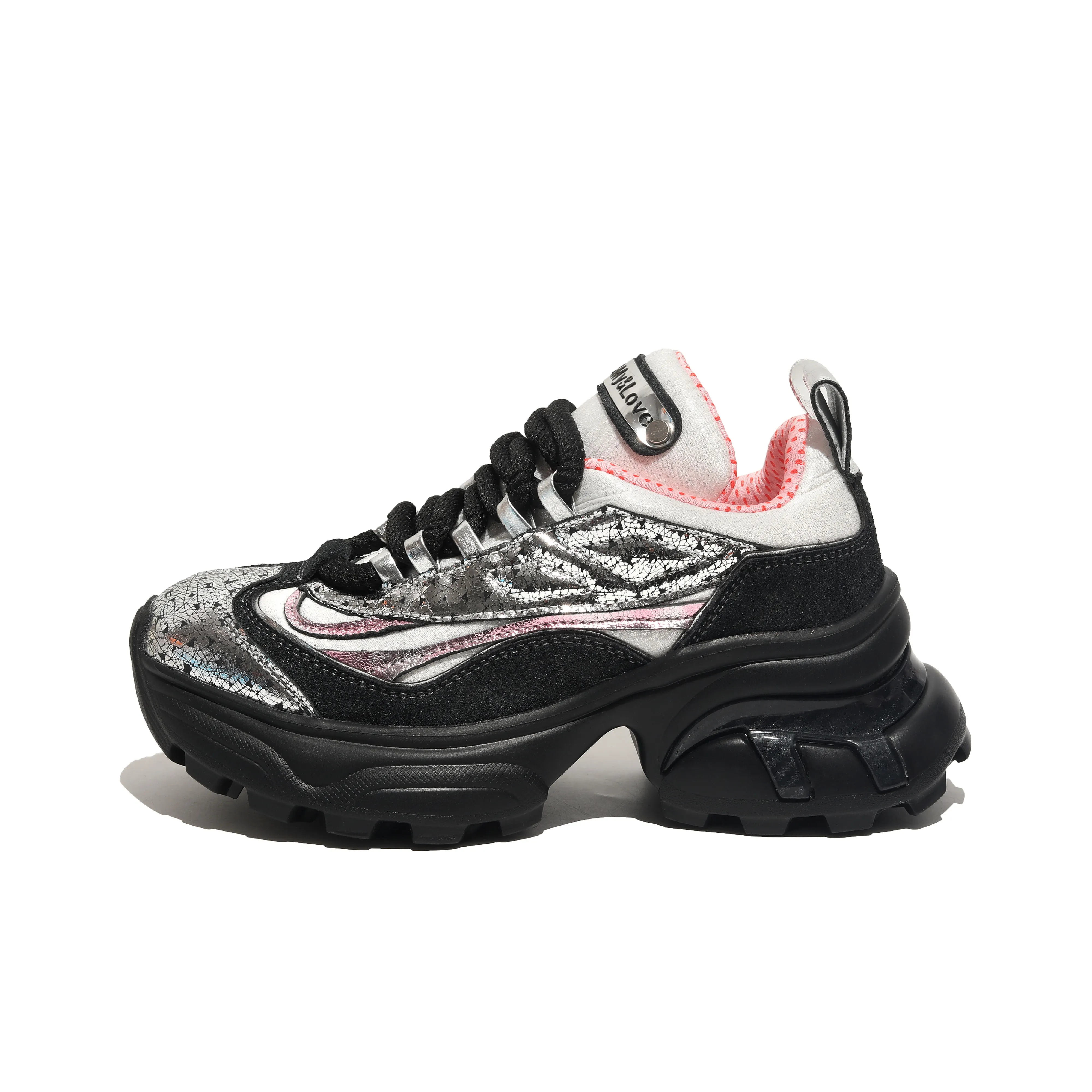 WANG My love Амортизация Высота Увеличение Низкий Топ Прохладный И Стильный Девушка Толстая Подошва Кроссовки Женские Ослепительный Цвет Черный