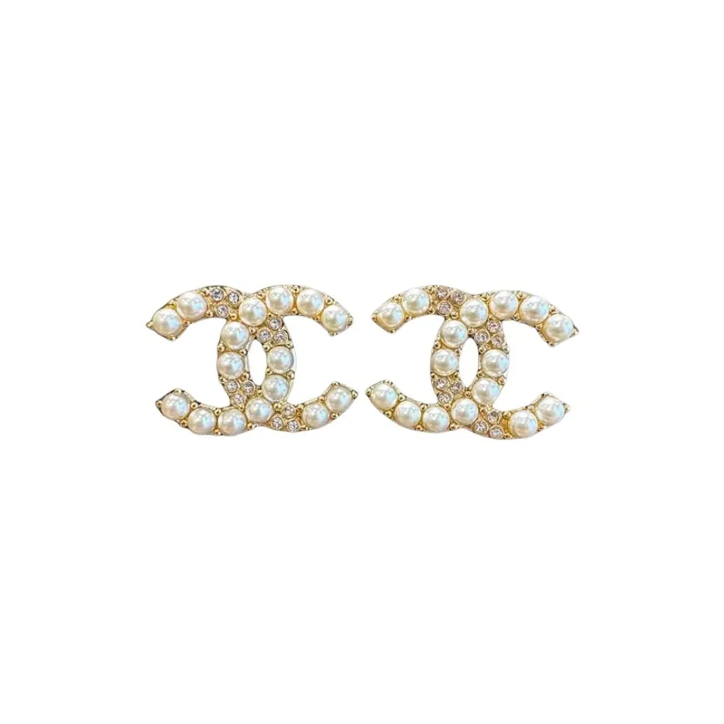 CHANEL Metal, Glass, Pearl, Crystal Stud Earrings Women's Gold