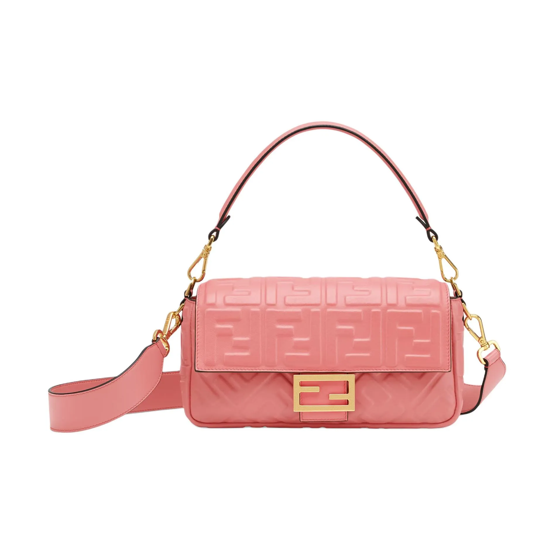 FENDI Baguette Leather Shoulder Bag, Crossbody Bag, Handbag Medium Size Women's Pink
