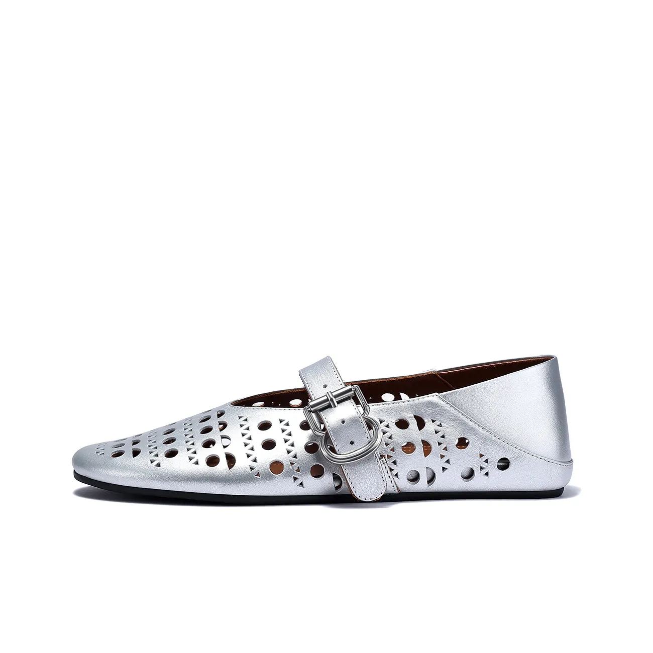 BELLALILY Туфли Мэри Джейн с плоской подошвой 1 см женские серебряные