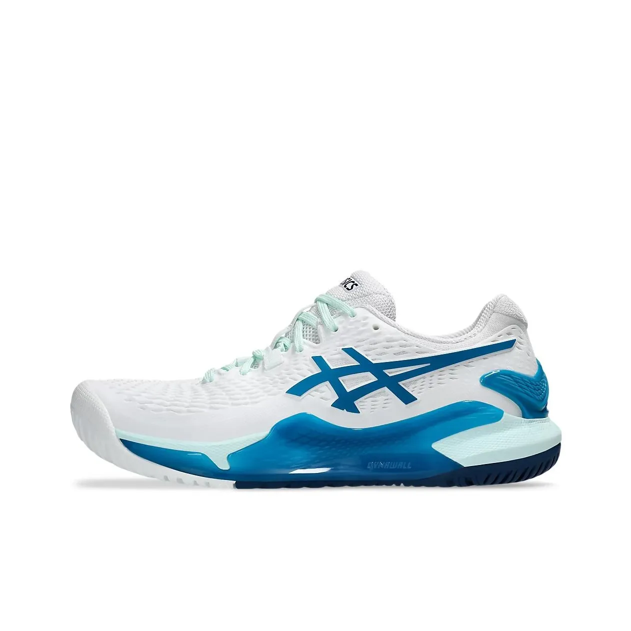 Asics Гель Resolution 9 Устойчивые к истиранию Низкие Кроссовки для тенниса Женские Белые Циановые