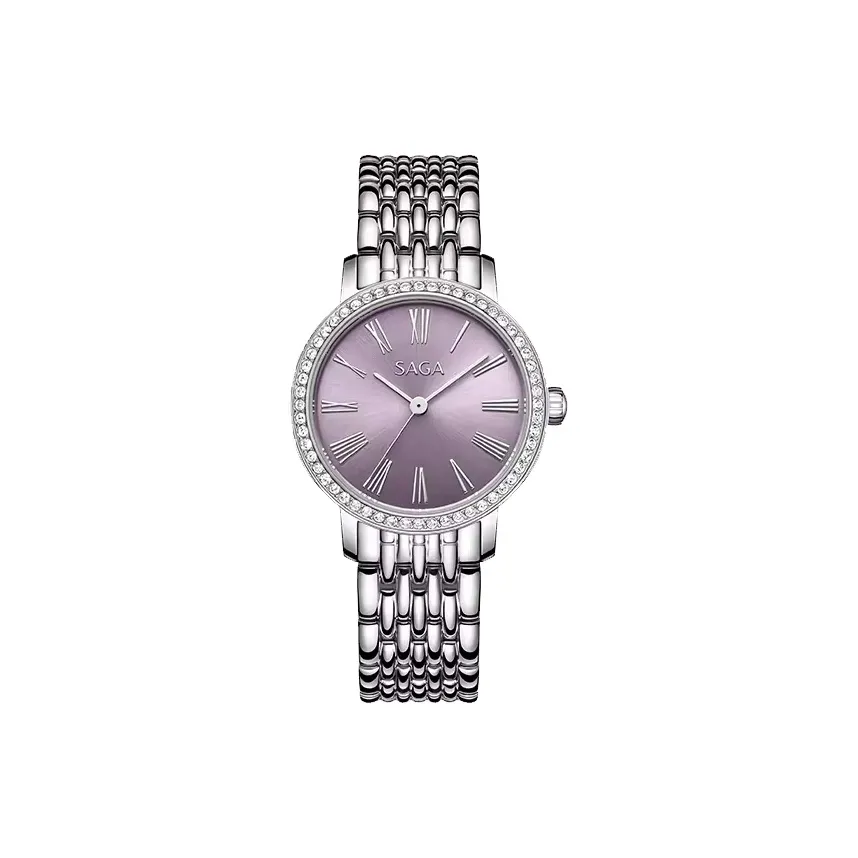 SAGA Modern Colorful Кварц с фиолетовыми кристаллами механизм натуральная кожа ремешок женские часы фиолетовый циферблат