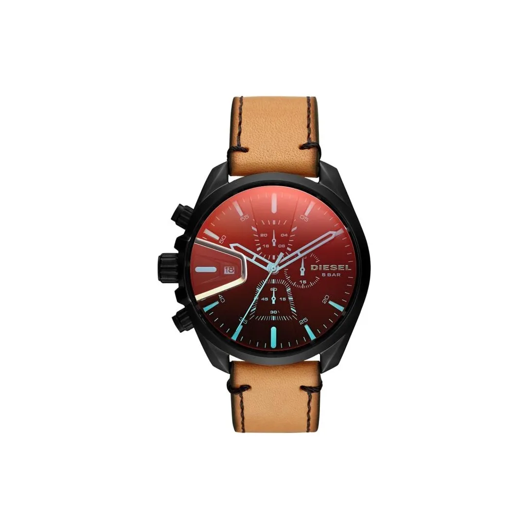 DIESEL Наручные часы Кварцевый механизм Кожаный ремешок 47 мм Черный циферблат Мужские часы