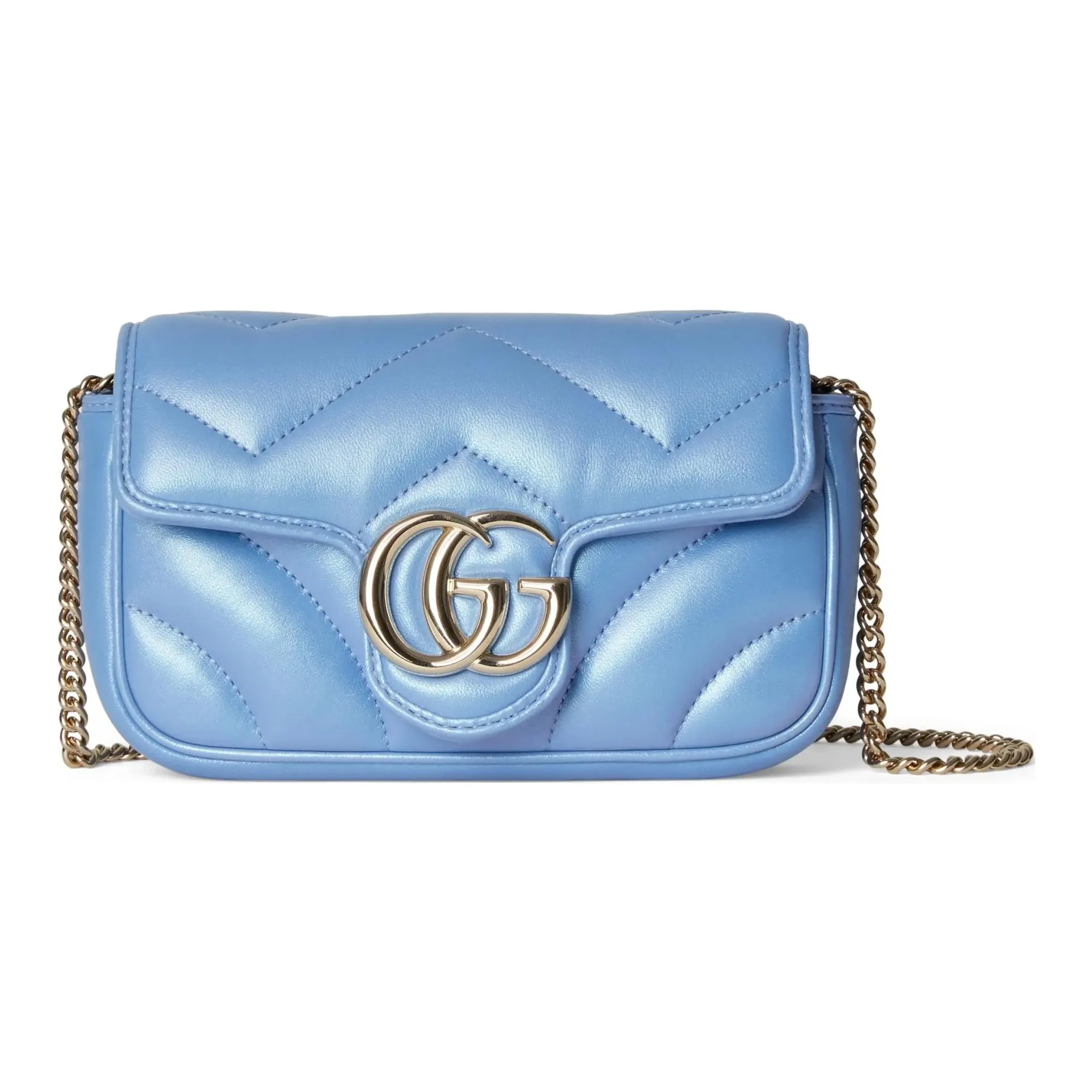 GUCCI GG Marmont Quilting Leather Shoulder Bag Crossbody Bag Extra Mini Women's Light Blue