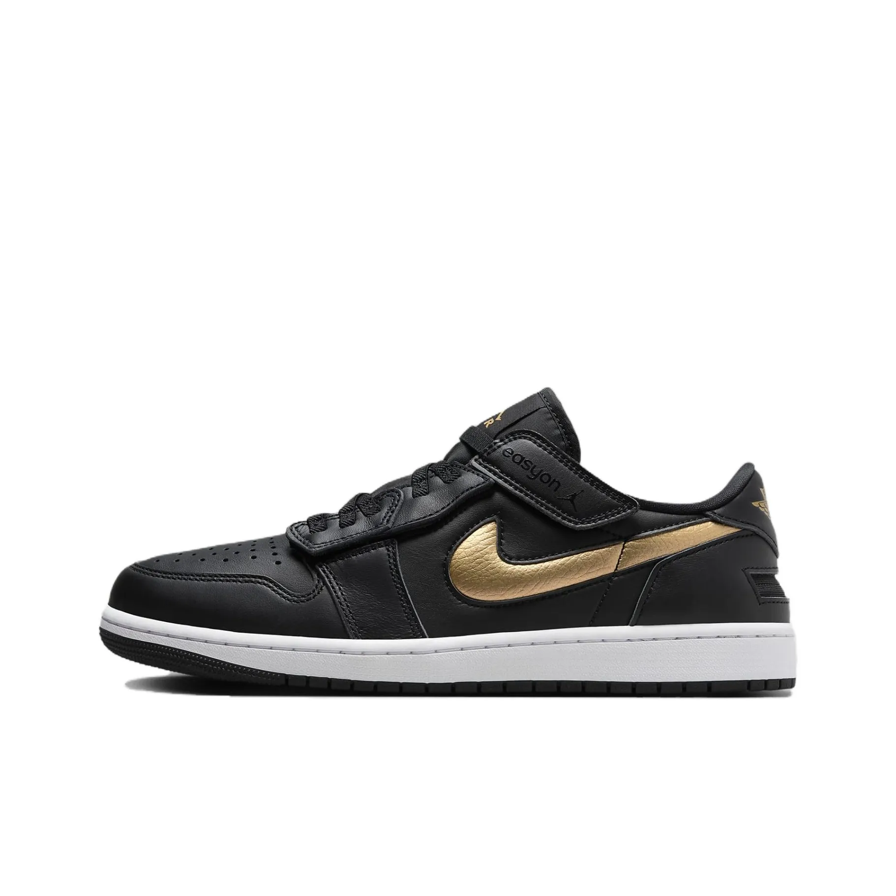 Jordan 1 Low FlyEase Black White Metallic Gold