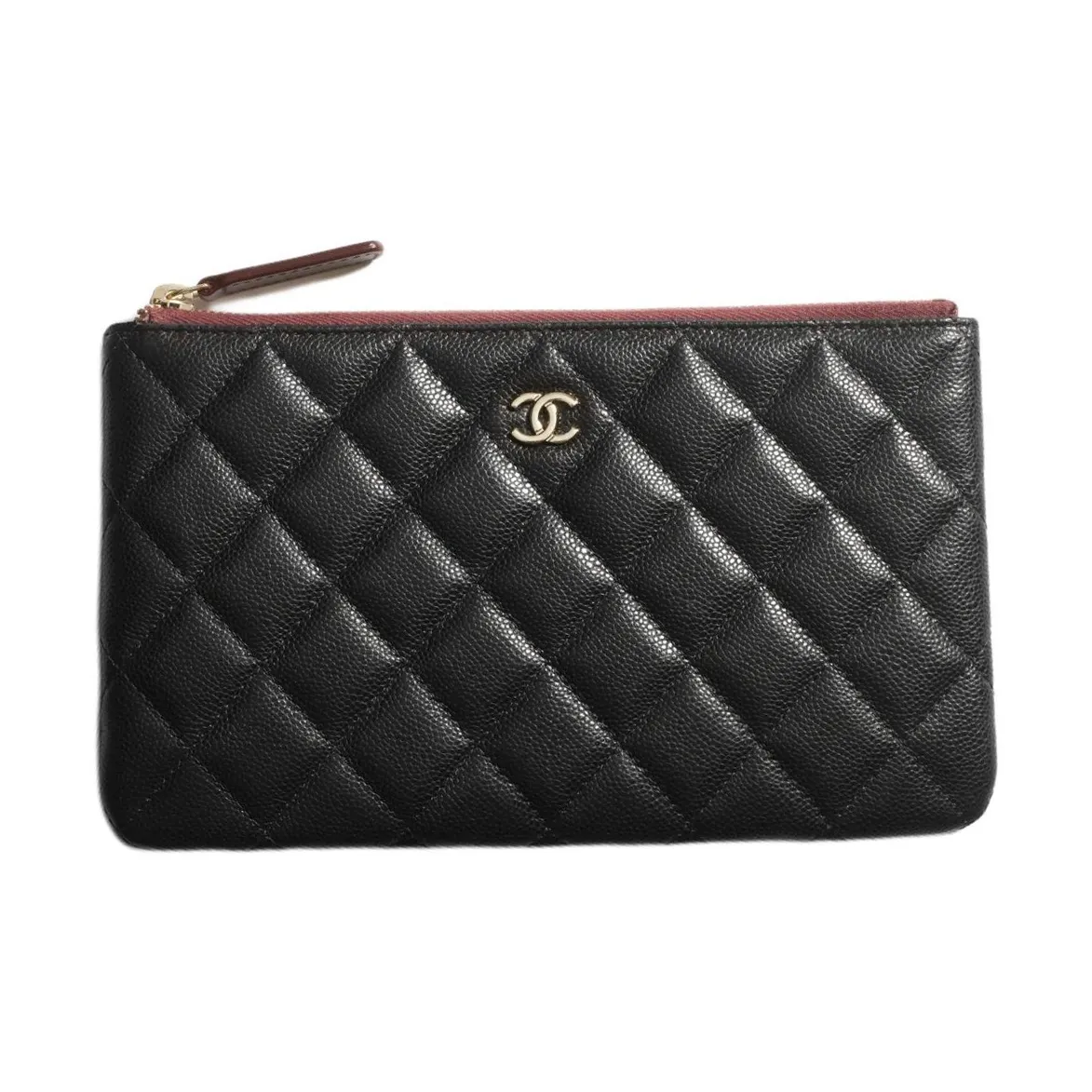 CHANEL Shiny Calfskin Clutch Trumpets Women's Black