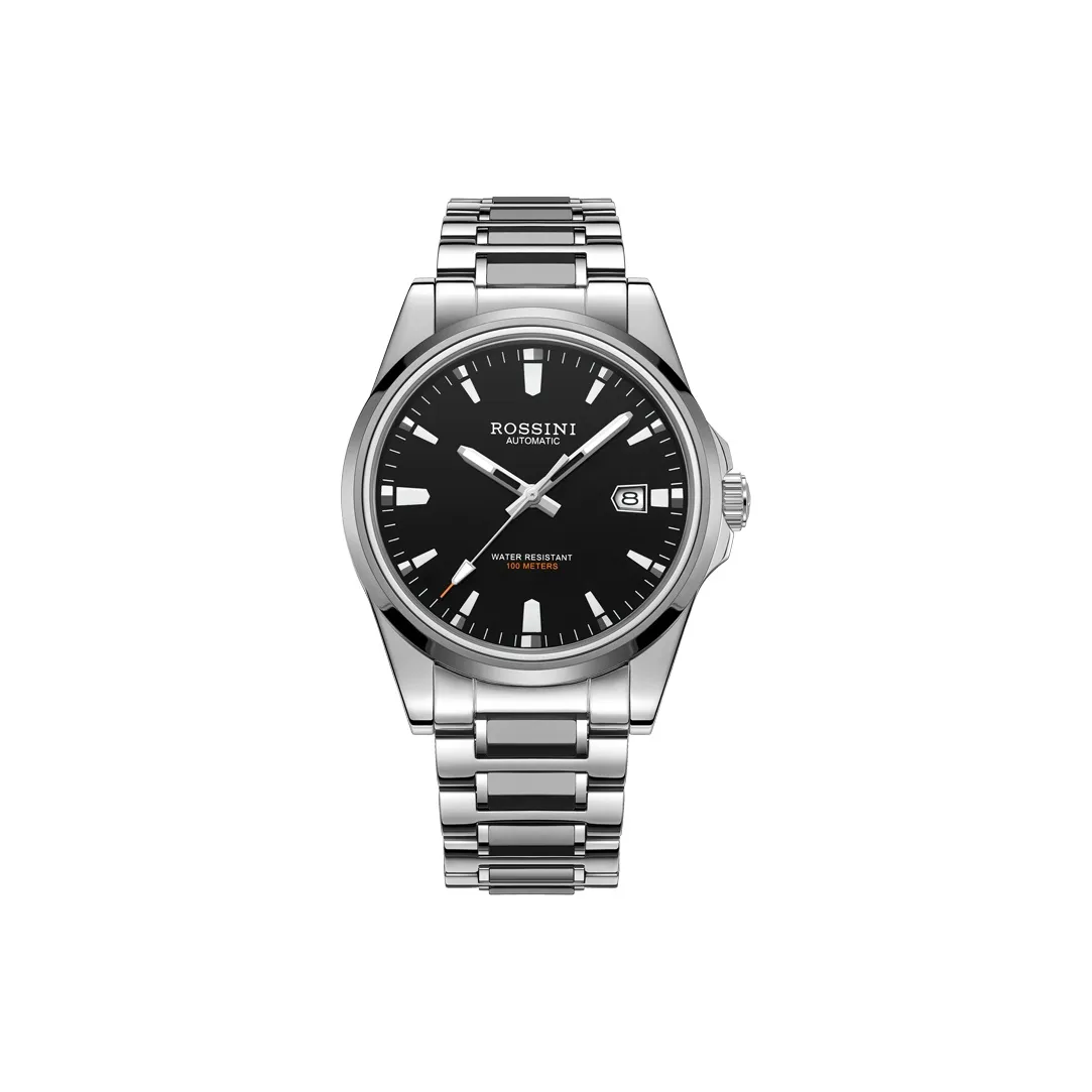 ROSSINI Tungsten Steel Series · Anvil Automatic Mechanical Movement Tungsten Steel Strap Watch Men's Watches Black Dial
