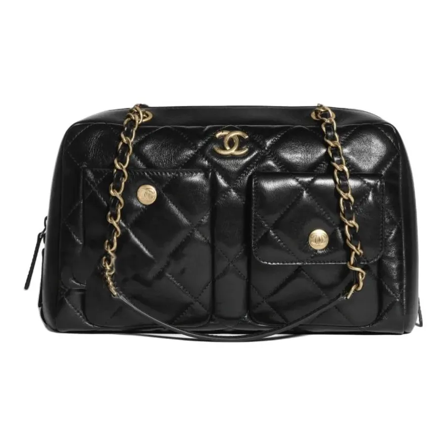 CHANEL Calfskin Crossbody Bag, Shoulder Bag Tubas Women's Black