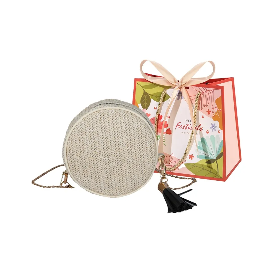 Cwatcun Straw Woven One Shoulder Handbag, Crossbody Bag Women's Khaki/White