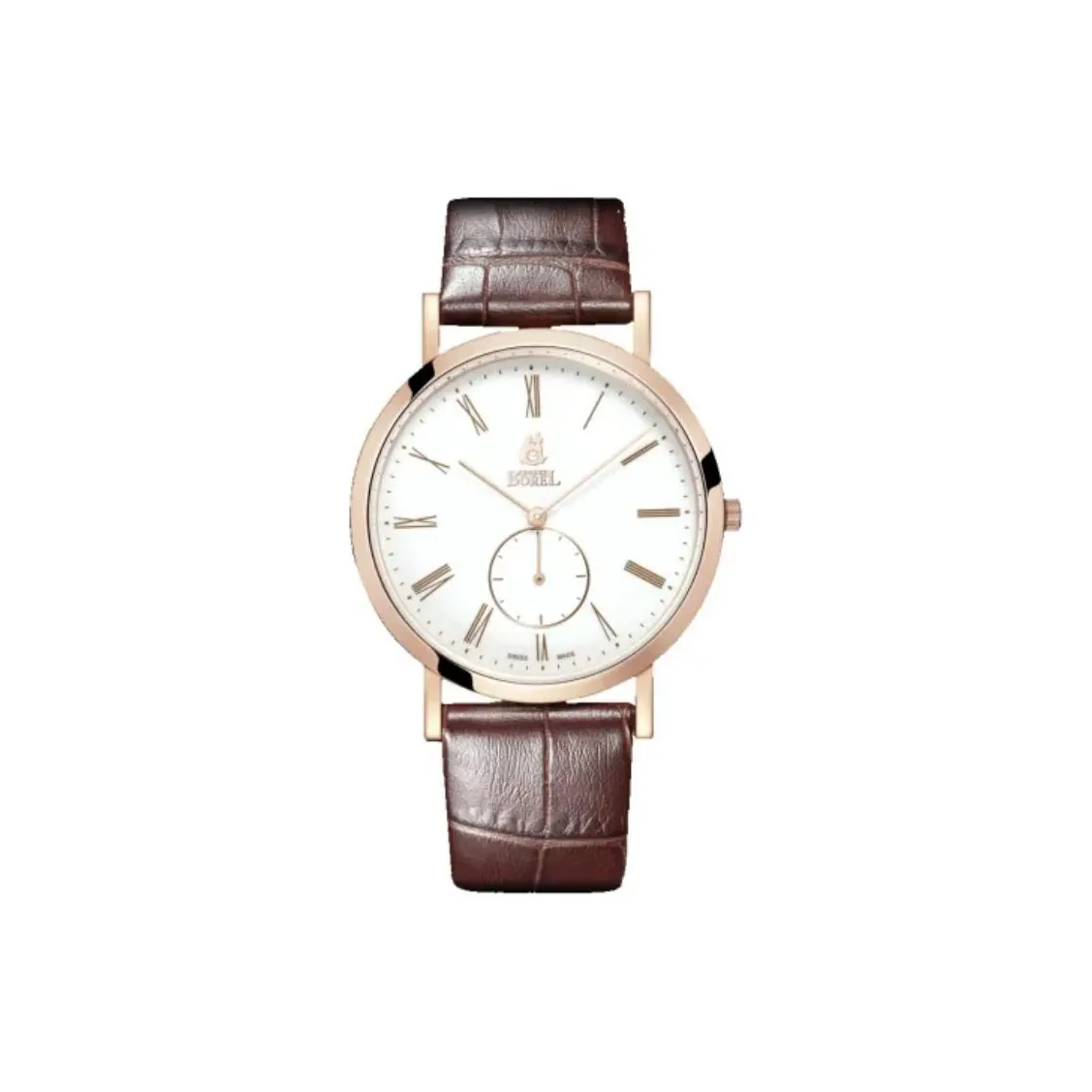 ERNEST BOREL Elegant Collection Кварцевый механизм Унисекс Часы 39 мм Белый циферблат Корпус из нержавеющей стали Ремешок из натуральной кожи