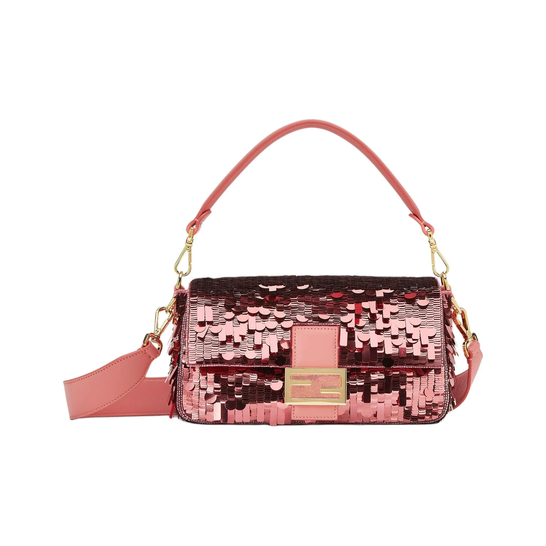 FENDI Baguette Calfskin Portable Crossbody Bag, Shoulder Bag Medium Size Women's Pink