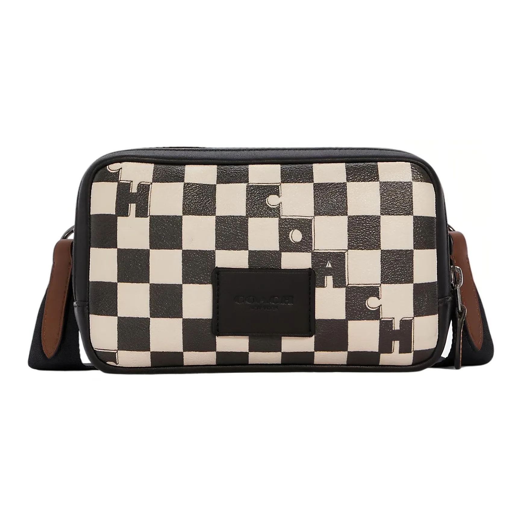 COACH Carrier Cow Leather Cell Phone Pouch, Pochette, Shoulder Bag, Crossbody Bag Small Size Unisex Black White