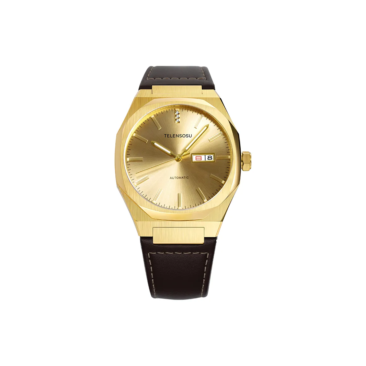 TELENSOSU Автоматический Механический Механизм Мужские Часы 42 мм Золото