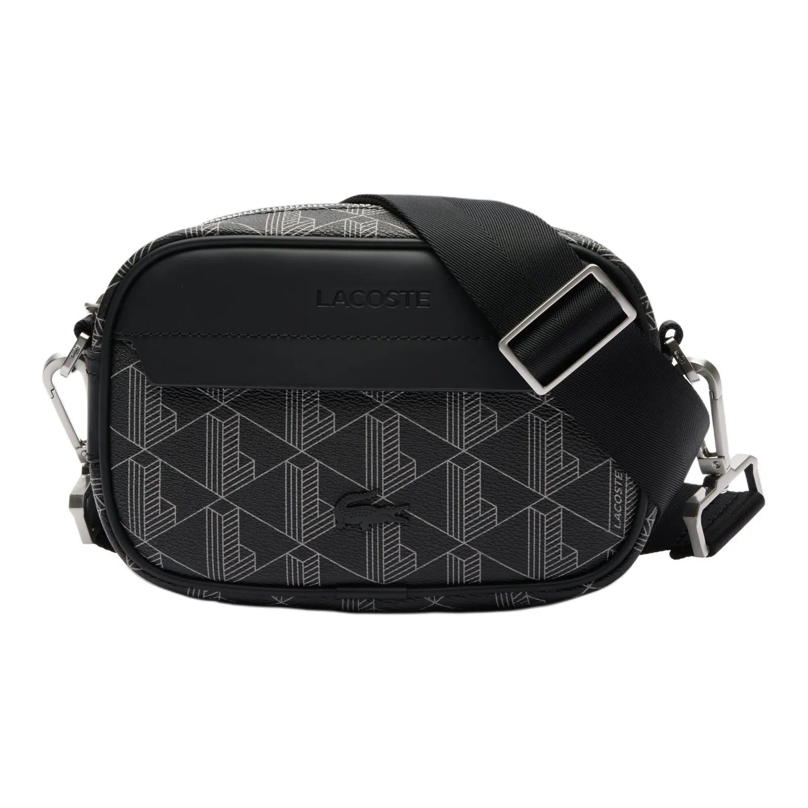 LACOSTE Grain Texture PVC Shoulder Bag Crossbody Bag Small Size Men's Black