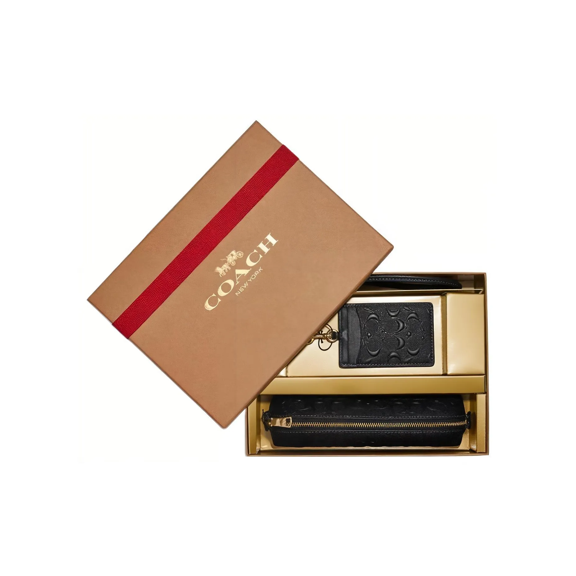 COACH Пенал Гладкий Телячья кожа Пенал Сумка для макияжа Сумка для документов Набор в подарочной коробке Маленький Женский Черный