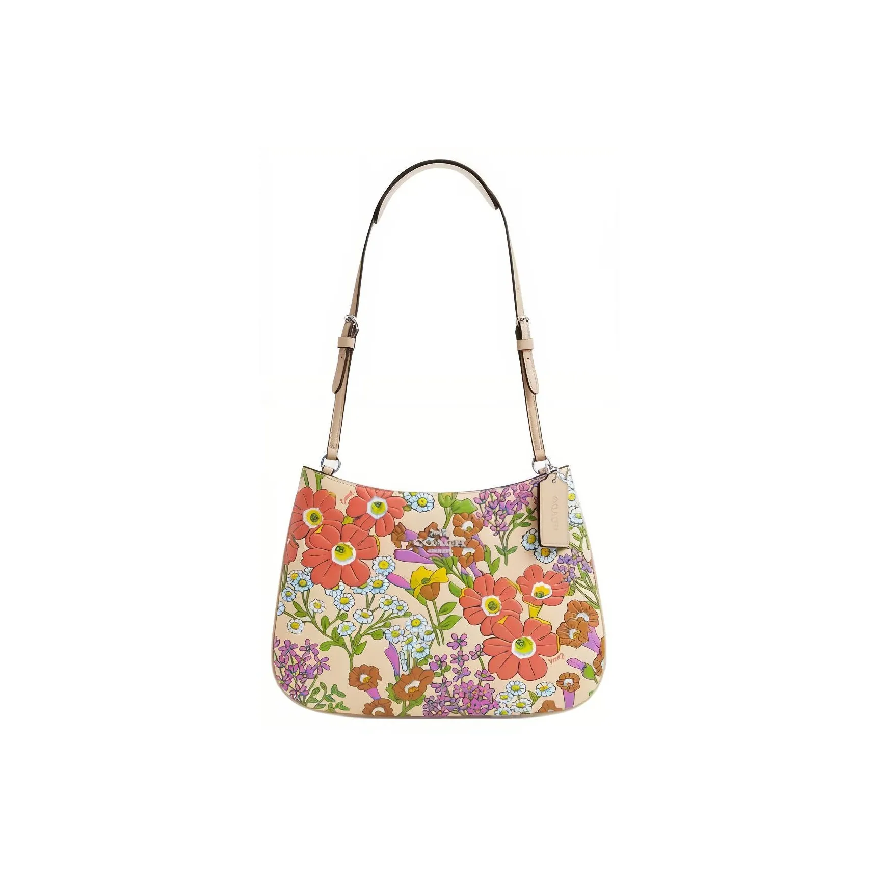 COACH Penelope Leather Handbag, Shoulder Bag Women's Silver With Ivory Multicolor