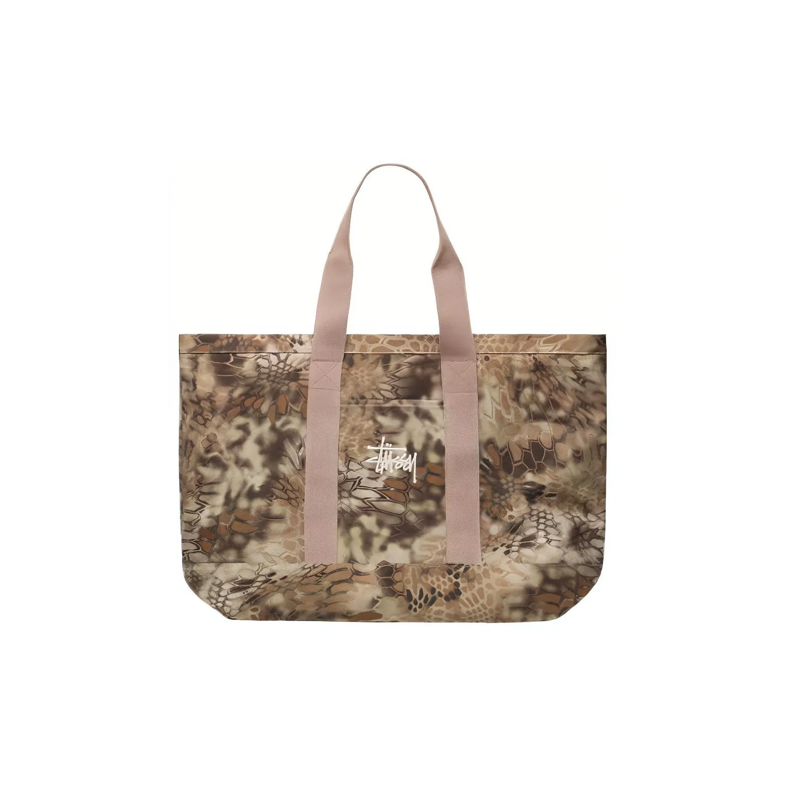 Stussy Cotton Tote Bag Shopping Bag Handbag Extra Large Unisex Brown