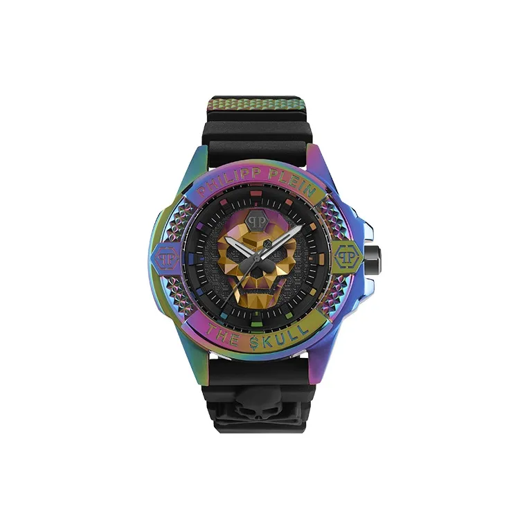 PHILIPP PLEIN Наручные часы Кварцевый механизм Силиконовый ремешок 44 мм Черный циферблат Мужские часы