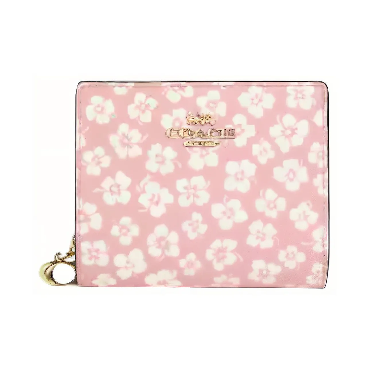 COACH Snap Wallet Гладкая кожа Держатель для карт Карман для монет Кошелек Мини Женский Розовый и Белый