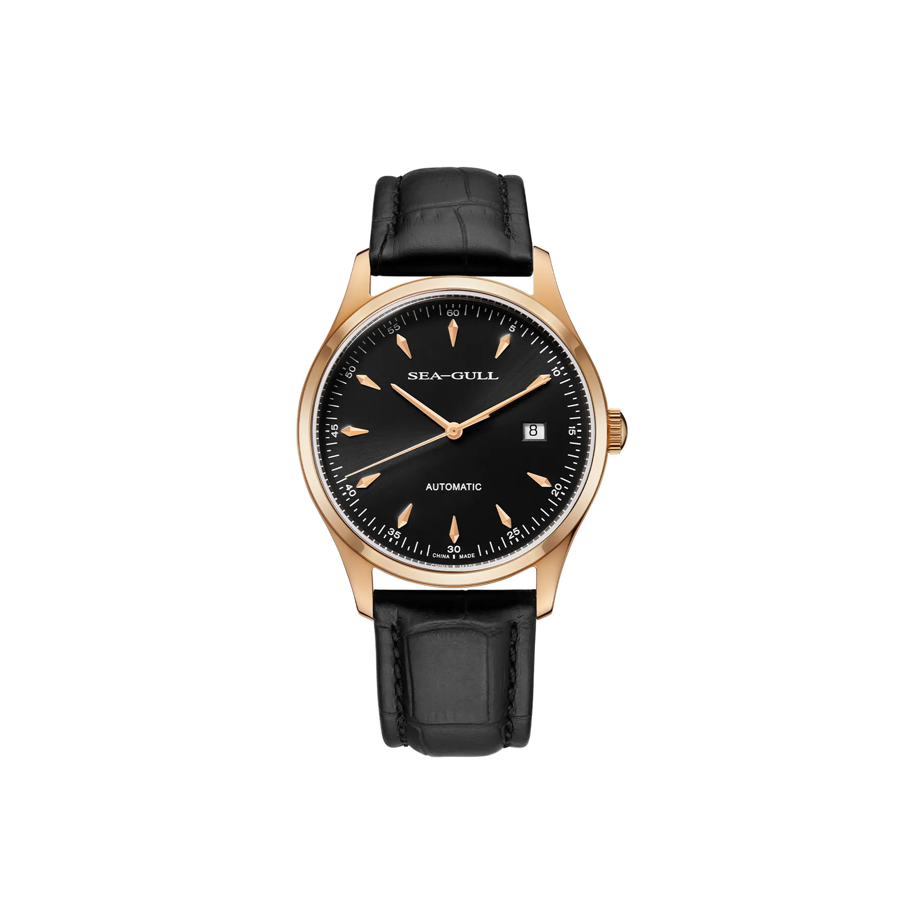 Sea Gull Automatic Mechanical Movement Genuine Leather Strap Watch Men's Watches Black Dial