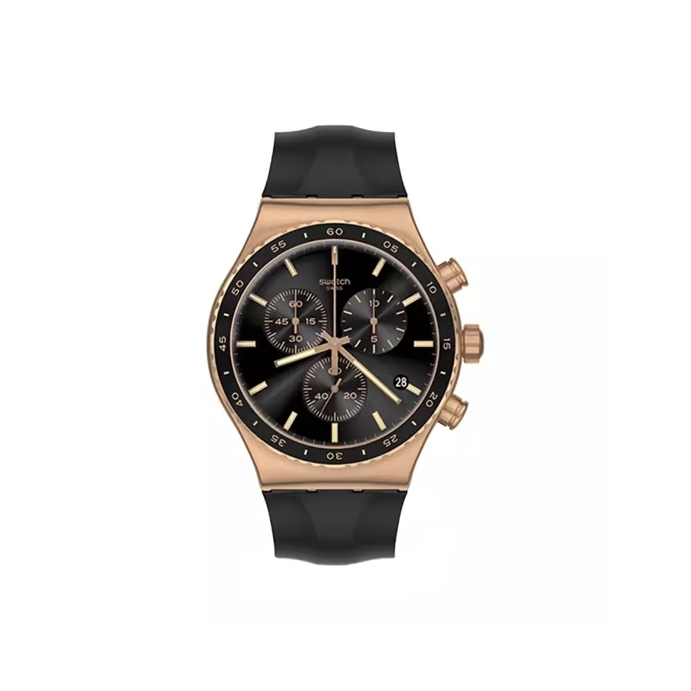 SWATCH Irony Metal Collection Кварцевый механизм Унисекс Часы 43 мм Черный циферблат Корпус из нержавеющей стали Резиновый ремешок