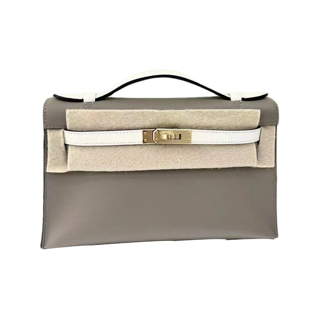 HERMES Mini Kelly Generation 1 Swift Leather Kelly Bag Handbag Mini Women's Asphalt Gray & Cream White