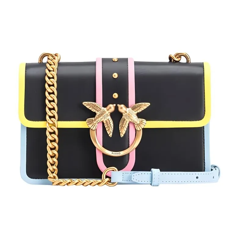 PINKO SOFT Кожа Сумка Сумка через плечо Сумка через плечо Мини Женская Черная и Античная Золото