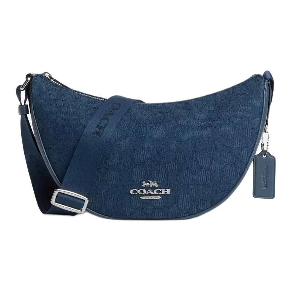 COACH Iconic Jacquard With Refined Calfskin Crossbody Bag, Shoulder Bag Tubas Women's Dark Color Denim Blue