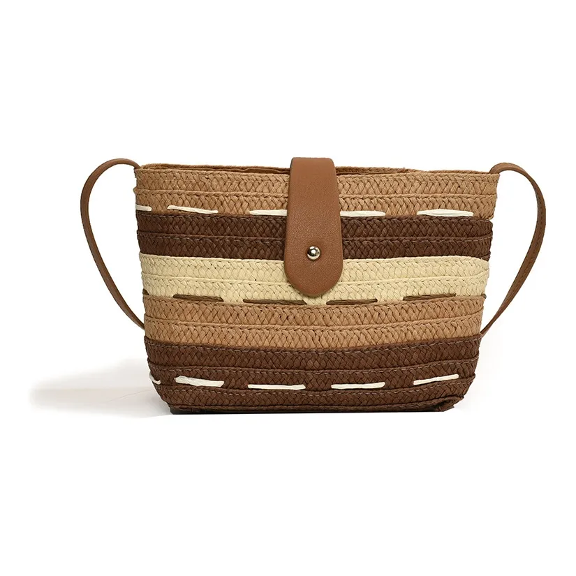 S.REPHEN Straw Woven Beach Bag, Shoulder Bag, Crossbody Bag Women's Khaki