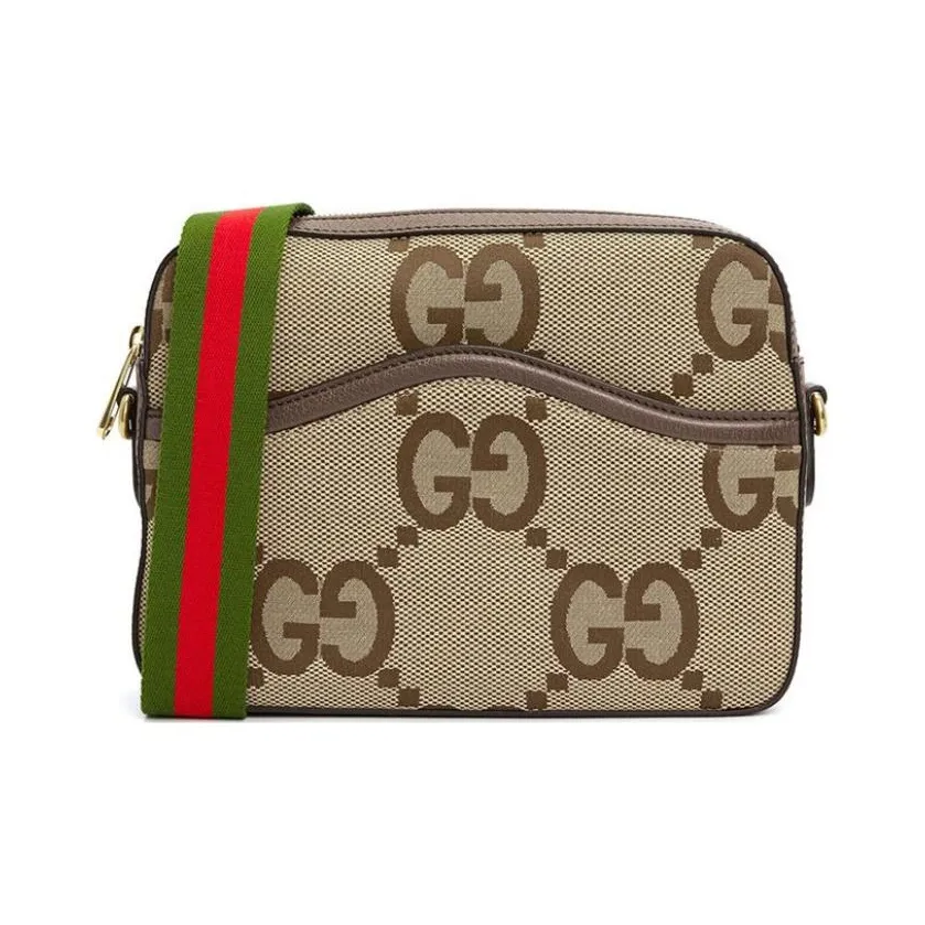 GUCCI Canvas With Leather Messenger Bag, Canvas Bag, Shoulder Bag, Crossbody Bag Unisex